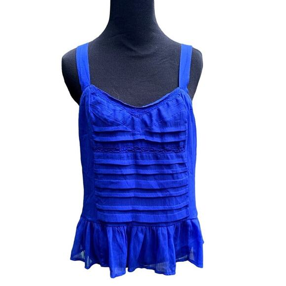 American Eagle Lace & Ruffle Sapphire Blue Camisole Tank Top Size Medium - Picture 1 of 5